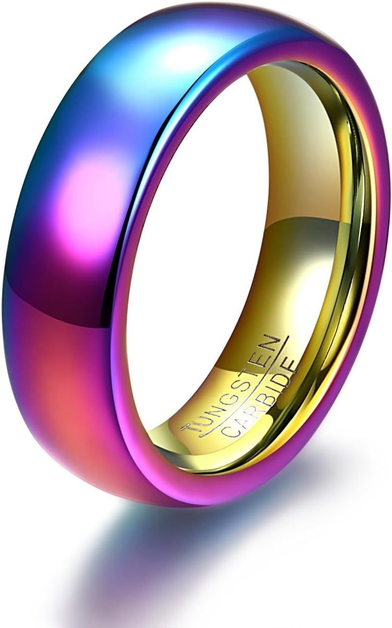 VQYSKO Tungsten Wedding Band Ring for Men Women | 2mm 4mm 6mm 8mm Gold Domed Tungsten Wedding Band Ring for Men Women High Polish Comfort Fit | Size 5-14 - Image 1
